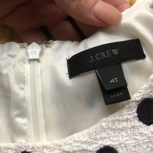 J CREW White Navy Polka Dot Cotton Tweed Band Waist Sheath Dress 4T - Picture 5 of 9